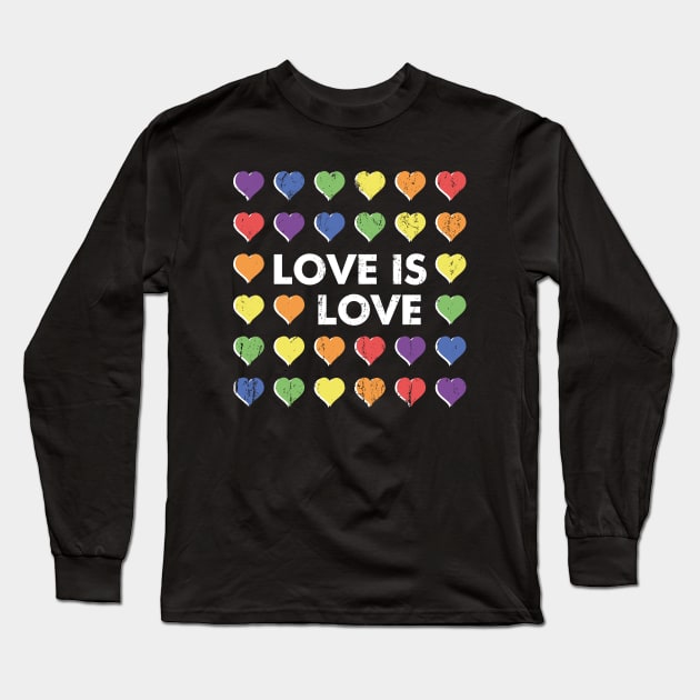 Rainbow Hearts - Love is Love - LGBT - Distressed Style - Gay Pride Colorful Long Sleeve T-Shirt by snapoutofit